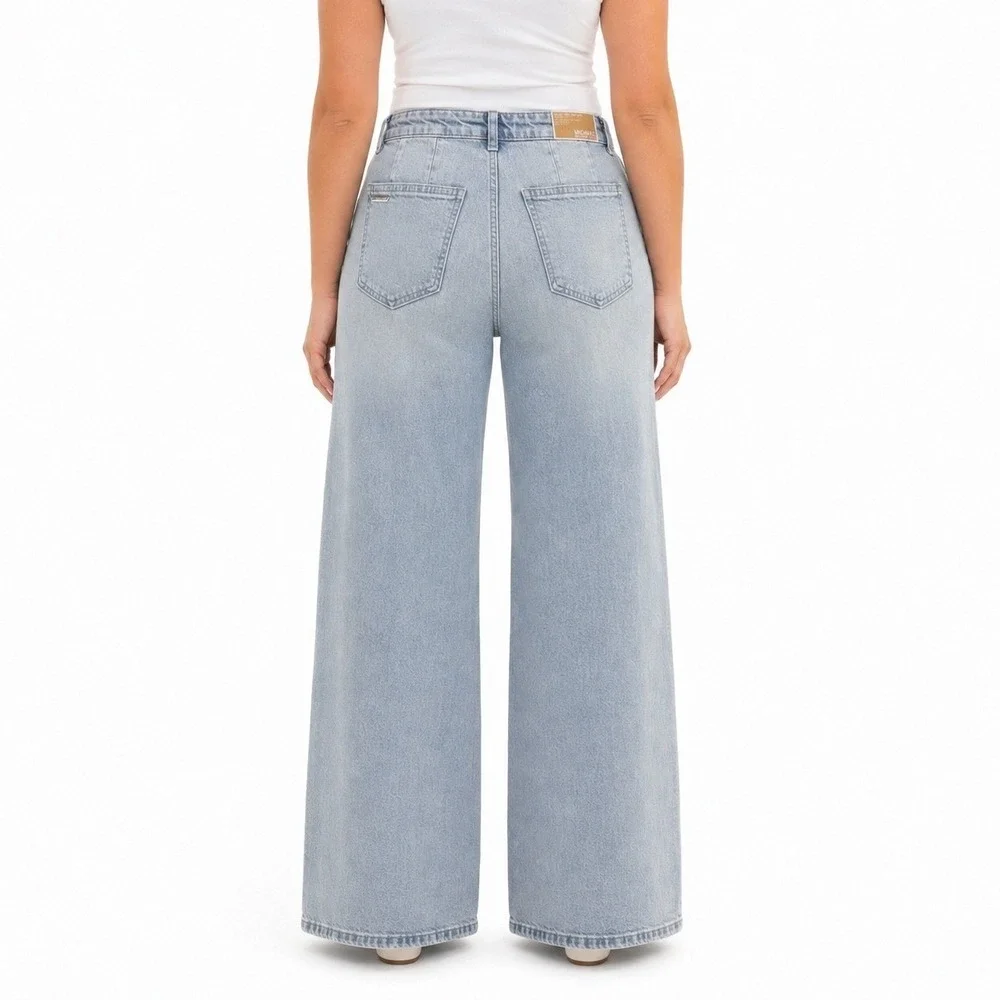 Michael Kors Womens Wide Leg Jeans Light Stone Wash Front Seam QS6907RL0KSize 10